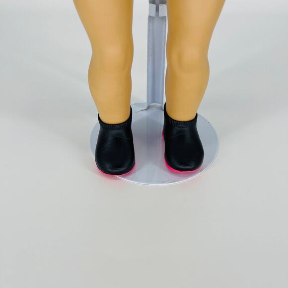 OG Black Short Ankle Height Rubber Booties Hot Pink Soles for 18 Inch Dolls GUC - Picture 2 of 14